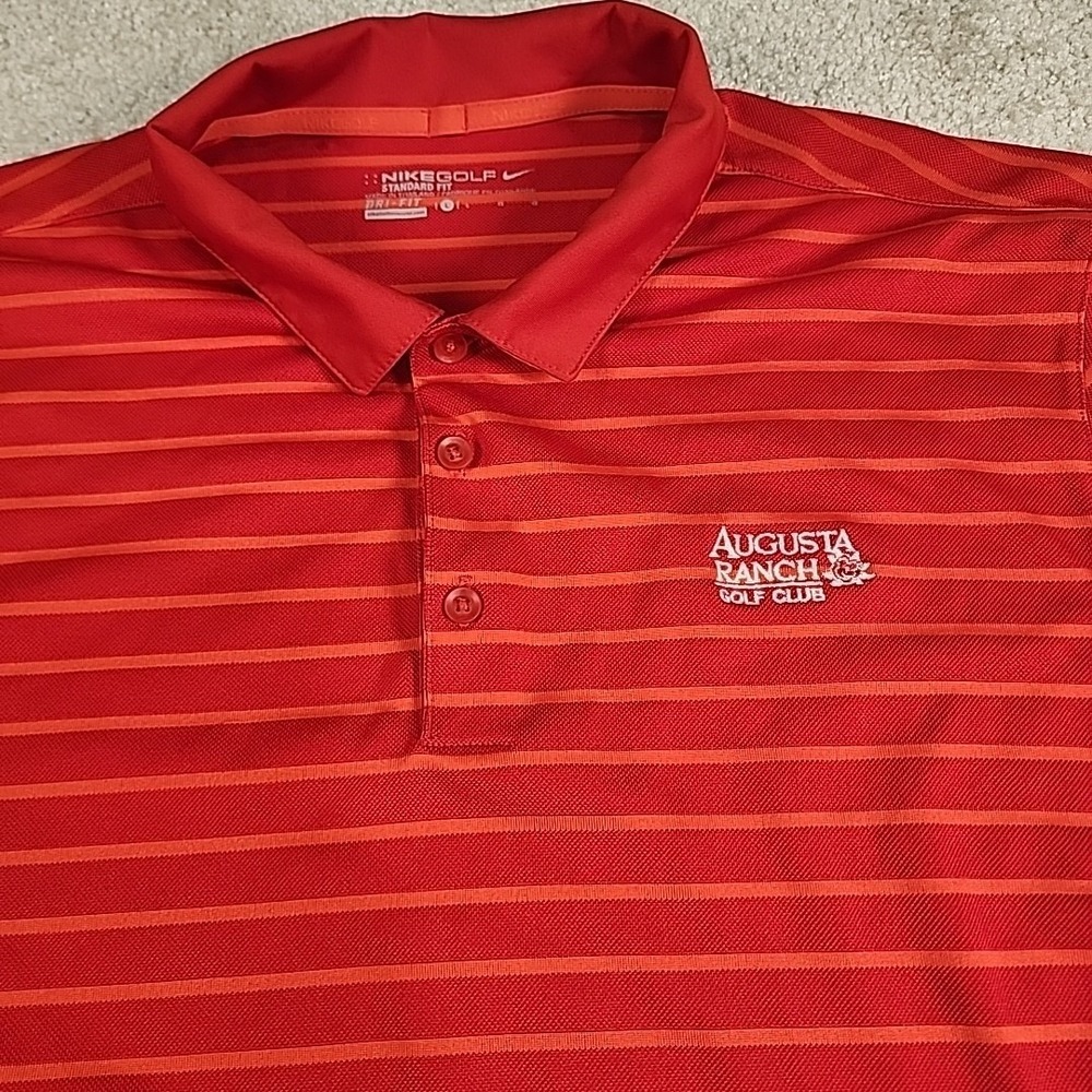 Nike Golf Polo Large Augusta Ranch Dri-FIT Polyester Standard Fit Red Striped